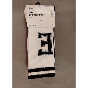 Men's Nike Everyday Plus Cushioned Crew Socks 2 Pack Black White Size 6-8